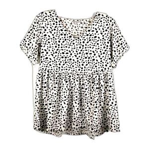 NWT Mary Square Womens Small Top Black White Pullover V Neck Blouse